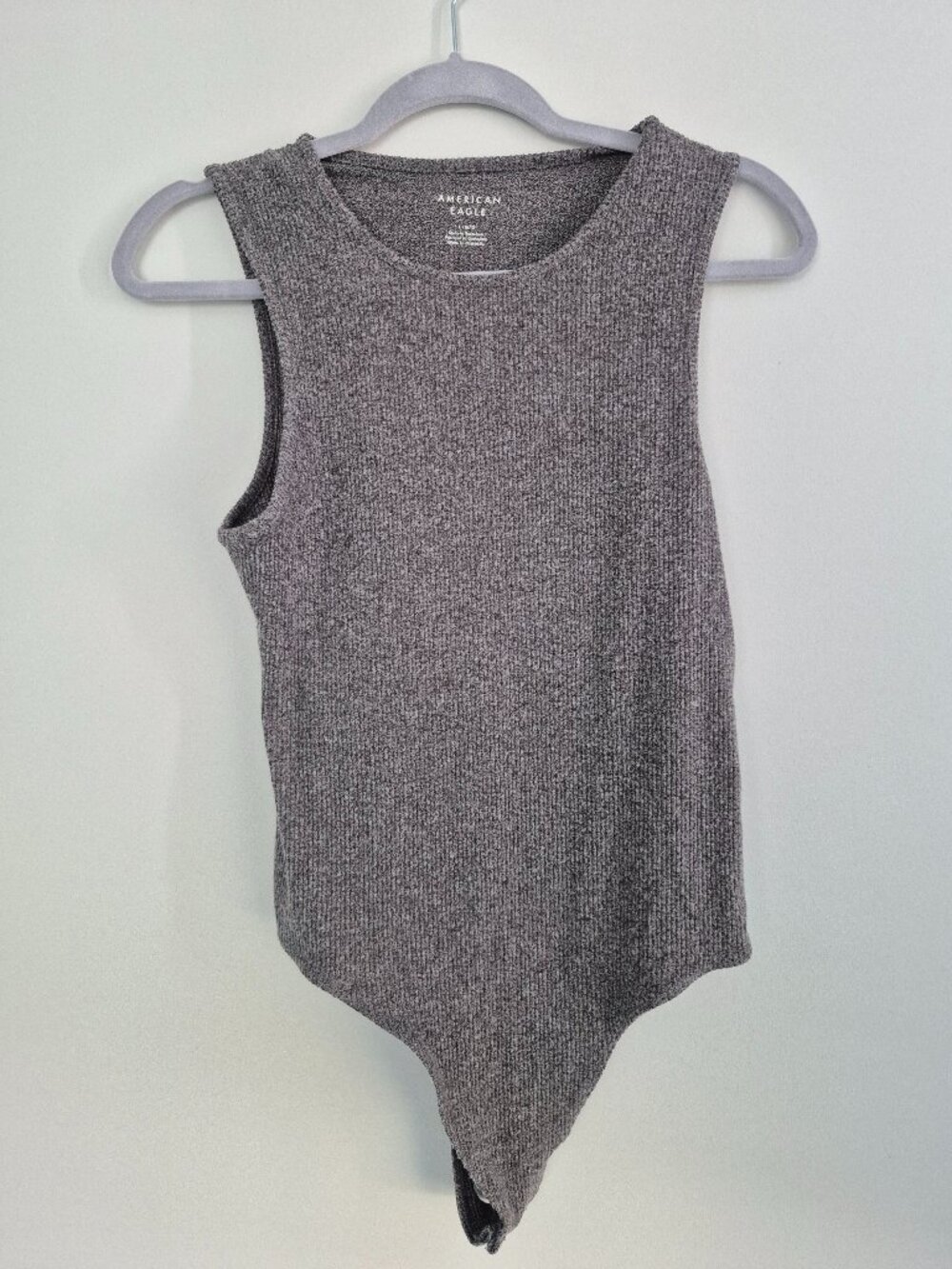 American Eagle Gray Ribbed Bodysuit – Soft Stretch Knit – Size L